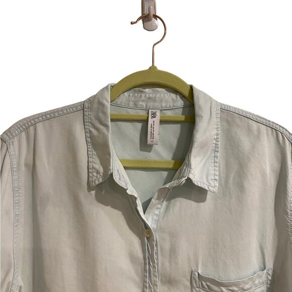 Zara Light Blue Chambray Button Down Shirt Sz M - Picture 2 of 12